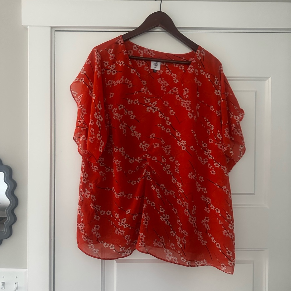 CAbi Orange Flutter Sleeve Blouse with Boxy Style